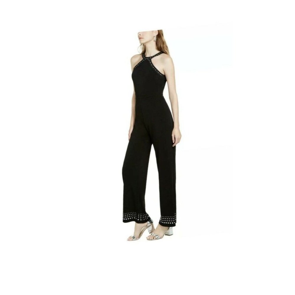 INC Womens Black Halter Stud-Trim Party Jumpsuit X SMALL  #G